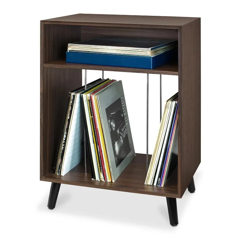 Entertainment Stand with Record Holder, Media Console Storage