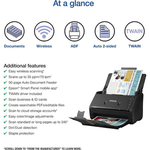 Wireless Color Duplex Desktop Document Scanner Epson Workforce ES-500W II