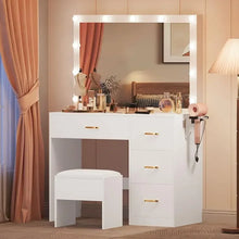 Load image into Gallery viewer, Makeup Vanity with Large Lighted Mirror, Power Outlet, 3 Color Lighting Modes