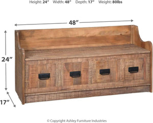 Entryway Bench: Vintage Distressed Wood Signature Design, Brown, Storage