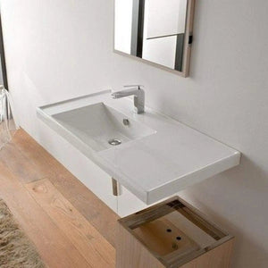 White Rectangular Ceramic Bathroom Sink 3008-One Hole ML Self Rimming/Wall Mounted