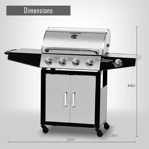 Stainless Steel 4-Burner Gas Grill BBQ Cabinet Style Propane with Side Burner