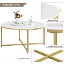 Load image into Gallery viewer, Modern Round Faux Marble Coffee Table Gold Finish Living Room Furniture