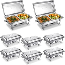 Load image into Gallery viewer, Buffet Chafer Set - 8 Pack 9QT Stainless Steel Rectangular Chafing Dishes, Foldable