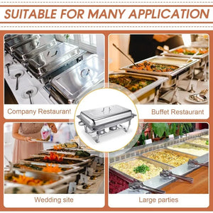 Buffet Chafer Set - 8 Pack 9QT Stainless Steel Rectangular Chafing Dishes, Foldable