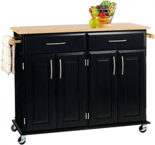 Load image into Gallery viewer, Black Kitchen Cart Storage 48.25 Inches Wide Rolling Utility Island Cabinet