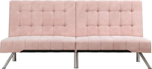 Load image into Gallery viewer, Pink Velvet Futon with Chrome Legs Stylish Sofa Bed