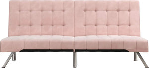 Pink Velvet Futon with Chrome Legs Stylish Sofa Bed