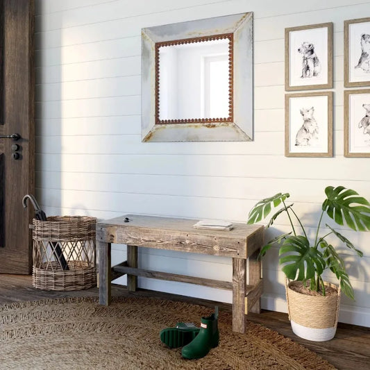 Woven Paths Rustic Wood Entryway Bench, Brown - Stylish and Functional Hallway Seating