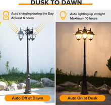 Load image into Gallery viewer, Outdoor Solar Post Light, Black Pole Lamp, 600 Lumen Dusk-to-Dawn Street Light