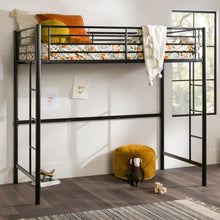 Load image into Gallery viewer, Twin Size Urban Industrial Metal Loft Bunk Bed, Black Frame