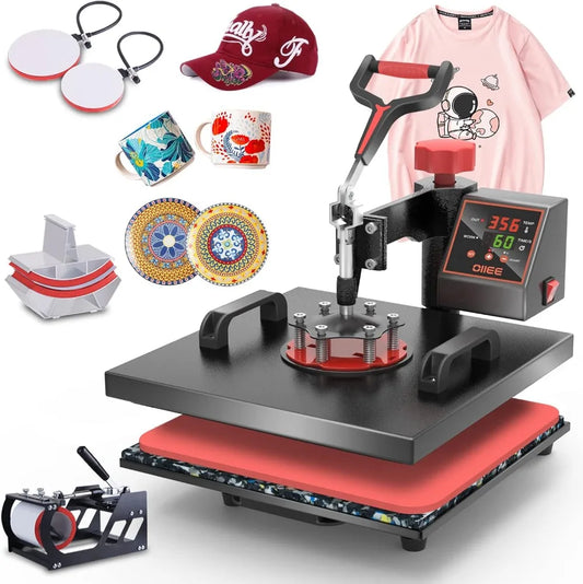 Heat Press Machine 5 in 1 Combo, 15 x 15 Inch Heat Transfer, Digital Shirt Printing, 360-Degree Swing Away