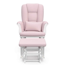 Load image into Gallery viewer, White Pink Blush Swirl Glider &amp; Ottoman | Free Lumbar Pillow, Cleanable Upholstered