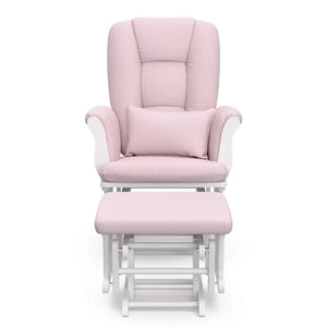 White Pink Blush Swirl Glider & Ottoman | Free Lumbar Pillow, Cleanable Upholstered