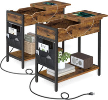 Load image into Gallery viewer, Modern Side Table with Storage &amp; Fabric Bag - End Table Nightstand with USB Ports &amp; Outlets