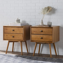 Load image into Gallery viewer, Mid-Century Modern 2-Piece 2-Drawer Solid Wood Nightstand Set | Caramel