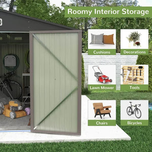 8x10FT Outdoor Metal Storage Shed - Large Garden Tool Shed, Sloping Roof, Doors