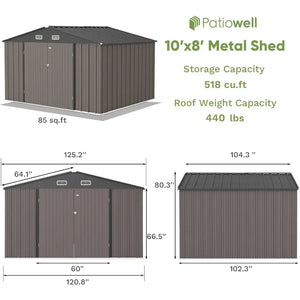 8x10FT Outdoor Metal Storage Shed - Large Garden Tool Shed, Sloping Roof, Doors