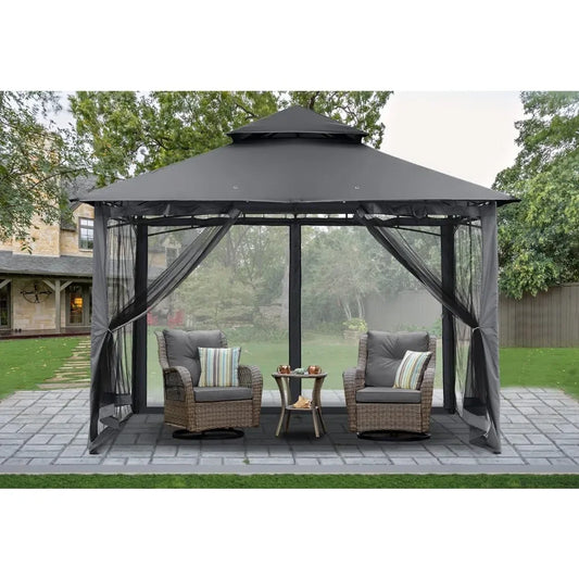 Durable 8x8 Outdoor Gazebo, Stable Steel Frame Design with Netting Walls and Double Roof