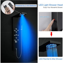 Load image into Gallery viewer, 4-in-1 LED Lights Stainless Steel Shower Panel with LED Rainfall Shower Head, Shower Panel Tower System