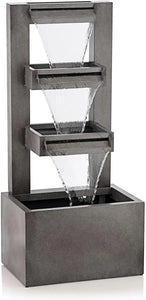 Outdoor Industrial Patio Waterfall Fountain: Multi-Tiered 43" Gray Soothing