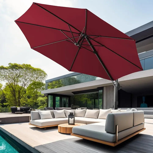 10' Outdoor Offset Patio Umbrella, 360° Rotation, Fade & UV Resistant, Aluminum Pole