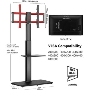 Black Corner TV Stand, Height Adjustable | Floor TV Stand Up to 32-65 inch TVs