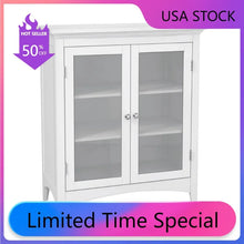 Load image into Gallery viewer, White Home Wooden Floor Cabinet 2 Glass Doors - Stylish Storage Solution