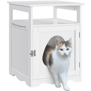 Wooden Cat Litter Box Enclosure with Open Shelf | White