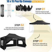 Load image into Gallery viewer, 10x15 Heavy Duty Pop Up Canopy Tent Waterproof Sidewalls UPF 50+ Commercial Grade