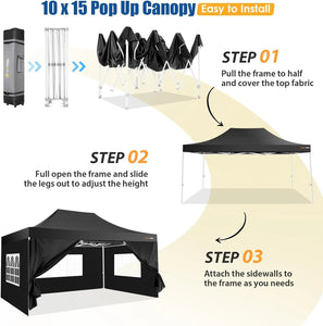 10x15 Heavy Duty Pop Up Canopy Tent Waterproof Sidewalls UPF 50+ Commercial Grade