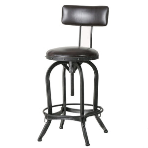 Brown Leather Bar Stool with Backrest by Noble House - Comfortable Dining Chair