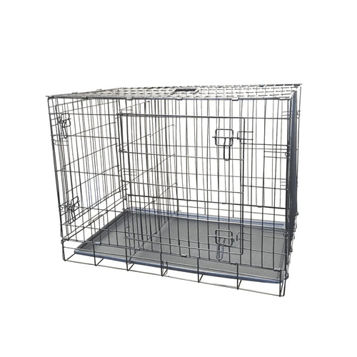 Double Door Folding Wire Dog Crate, Black, X-Small, 24