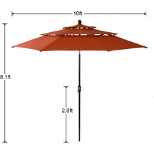 Load image into Gallery viewer, 10 Foot Patio Umbrella, 3-Tier Design, Aluminum Pole, 8 Ribs, Auto Tilt, Market Style