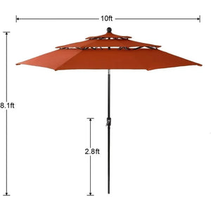 10 Foot Patio Umbrella, 3-Tier Design, Aluminum Pole, 8 Ribs, Auto Tilt, Market Style