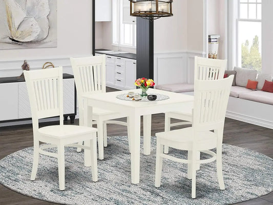 5 Piece Dining Set OXVA5-LWH-W, Square Solid Wood Table with 4 Kitchen Room Chairs, 36x36 Inch