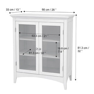 White Home Wooden Floor Cabinet 2 Glass Doors - Stylish Storage Solution