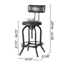 Load image into Gallery viewer, Brown Leather Bar Stool with Backrest by Noble House - Comfortable Dining Chair