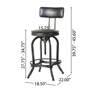 Brown Leather Bar Stool with Backrest by Noble House - Comfortable Dining Chair