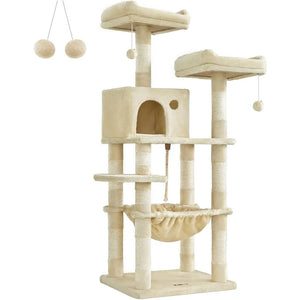 Cat Condo Cat Tower 56.3-Inch with Scratching Posts Hammock Plush Perch Light Gray UPCT