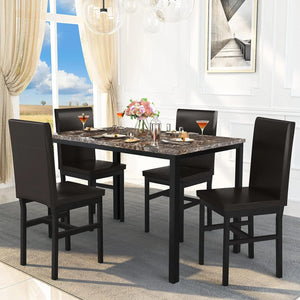 Dining Table Set for 4, 5 Pieces Faux Marble Kitchen Dining Set with 4 Leather Upholstered Chairs