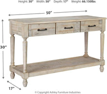 Load image into Gallery viewer, Farmhouse Solid Pine Wood Sofa Console Table, Whitewash Finish, Signature Design