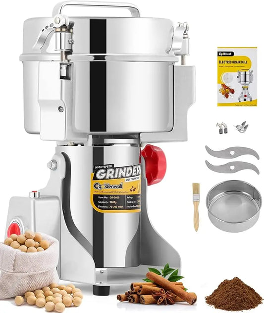 Commercial Superfine Grain Grinder Mill - 2000g, 3000W High-speed Spice Herb, Safety Upgraded