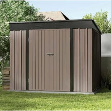 Load image into Gallery viewer, Outdoor 8x6 FT Metal Shed, Brown Tool Shed w/ Sloping Roof, Lockable Door, Backyard Garden