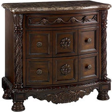 Load image into Gallery viewer, Luxurious North Shore Nightstand Marble Inlay Top 3 Drawers Dark Brown Finish