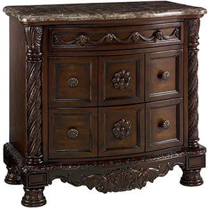 Luxurious North Shore Nightstand Marble Inlay Top 3 Drawers Dark Brown Finish