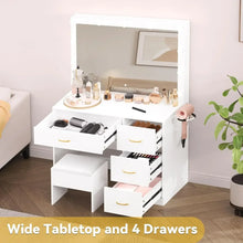 Load image into Gallery viewer, Makeup Vanity with Large Lighted Mirror, Power Outlet, 3 Color Lighting Modes