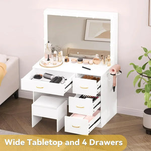 Makeup Vanity with Large Lighted Mirror, Power Outlet, 3 Color Lighting Modes