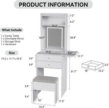 Load image into Gallery viewer, Makeup Vanity Table with 3 Adjustable Lighted Mirror and Storage Chair - Small Space Desk Set