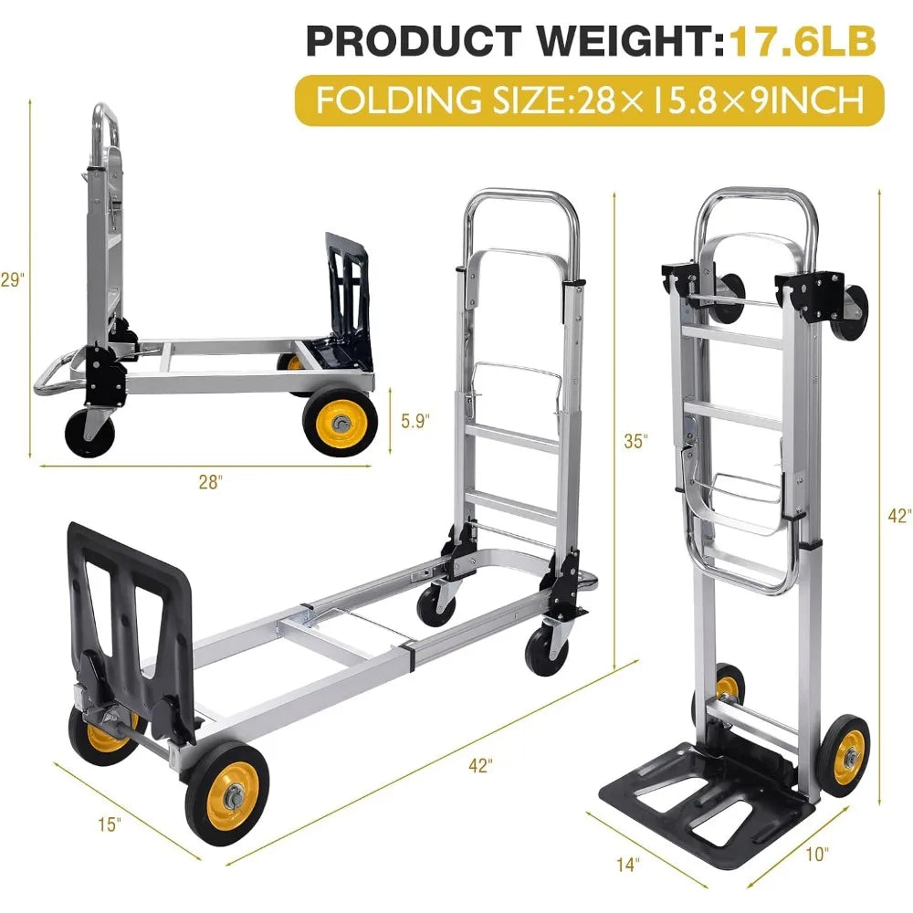 Heavy Duty Aluminium Folding Hand Truck: 440 lb Capacity 2-in-1 Conver ...